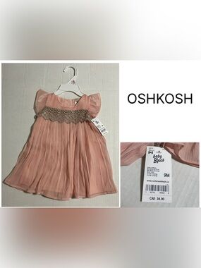 OSHKOSH - 9M - NWT - INFANT GIRLS PINK / SILVER CHIFFON DRESS
